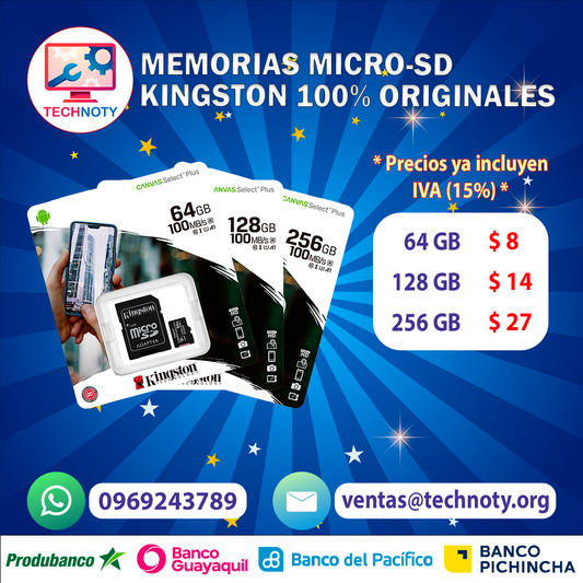 Memorias Micro-SD Kingston 100% Originales