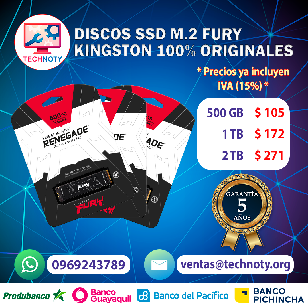 Discos SSD M.2 Fury Kingston 100% Originales